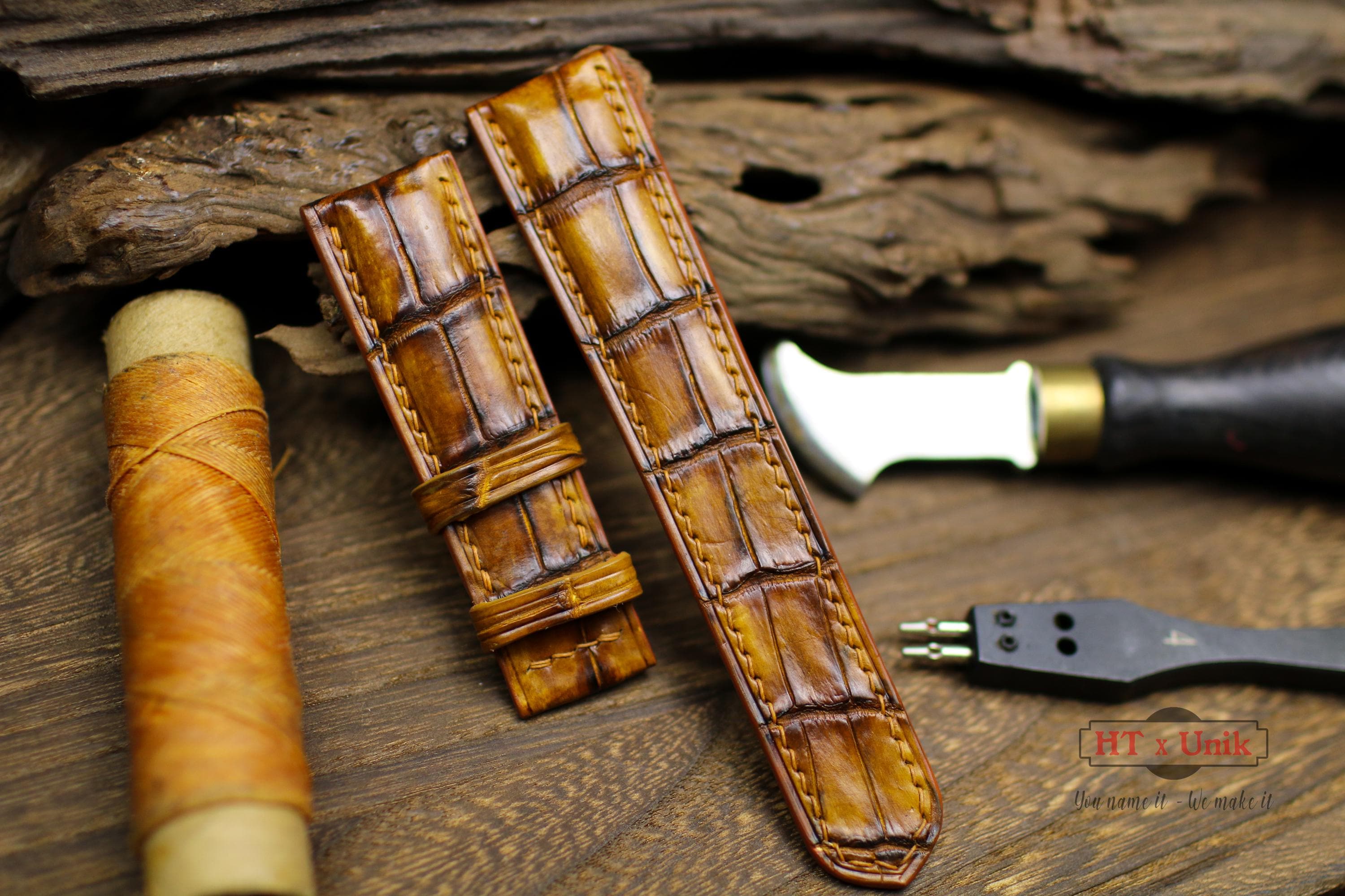 Genuine Alligator Leather Watch Strap 24mm 22mm 21mm 20mm 19mm 18mm 16mm Alligator Band Zermatt lining. Patina Color Alligator Leather Strap