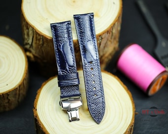 Dark Navy Ostrich Foot Leather Watch Strap 24mm 22mm 21mm 20mm Navy Blue Ostrich Leg Leather Band 18mm 16mm 14mm Custom size Zermatt lining