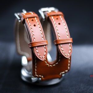 Leather Double Buckle Cuff Bracelet Strap Band, Double Wrap Watch Strap, Double Buckle Cuff Band, Double Strap Leather Cuff 11mm 17mm 19mm