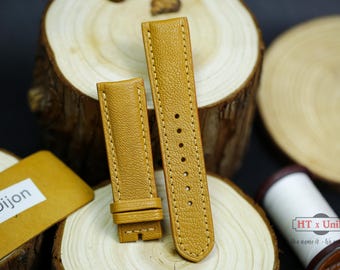 Yellow Tan Padded Alran Leather Watch Strap 24mm 22mm 21mm 20mm Handmade Luxury Leather Band Men Women 19mm 18mm 16mm Custom Sizes Length