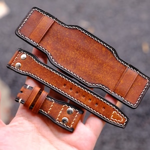 Leather Bund Strap, Bund Watch Band 16mm 18mm 20mm 22mm 24mm, Leather Watch Band, Leather Watch Strap, Biker Watch Band, Cuff Band Strap