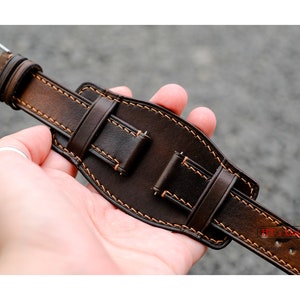 Bund Strap Leather Wide Cuff Watch Band, Bund Bracelet, Watch Cuff Bracelet 18mm 20mm 22mm 24mm Rock Biker Bund, 3 pieces bund band with pad