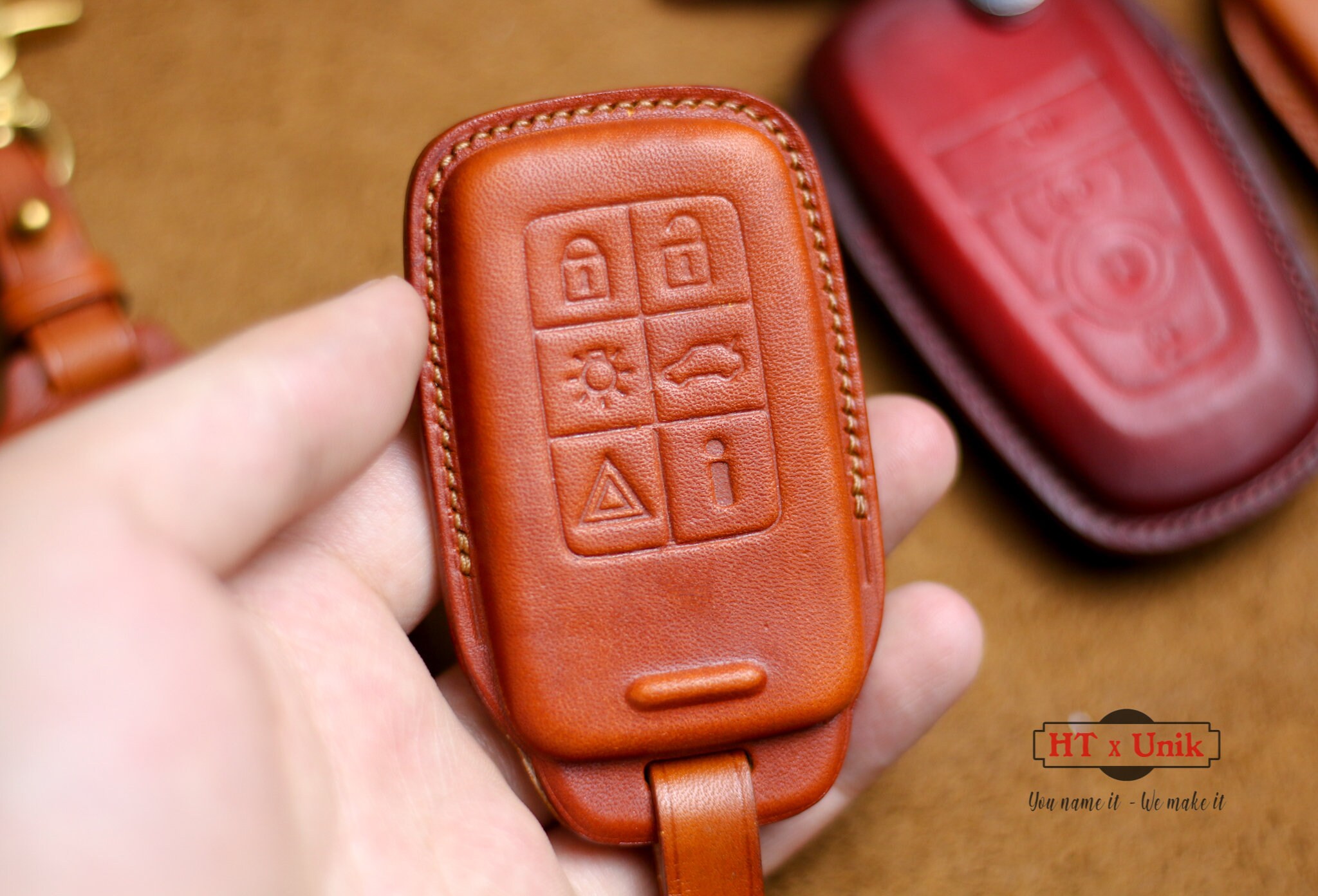 Brown Leather 4 Buttons Key Fob Case Cover For Volvo S60 S90 V90 XC40 XC60  XC90