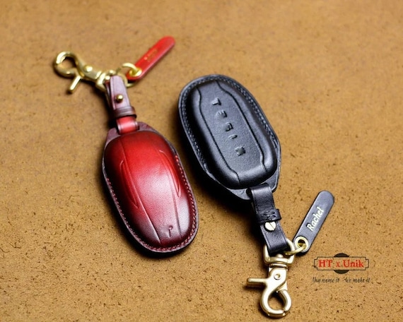 Leather Key Fob Cover Case for Tesla 3 Buttons for Tesla Model S Model 3  Model X Model Y, Remote Keyless Keychain Key Fob Cover Protector 