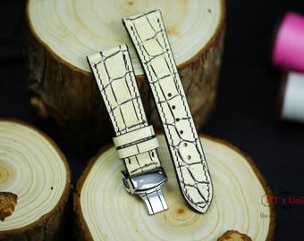 White Patina Alligator Leather Watch Strap 24mm 22mm 21mm 20mm Beige Black Alligator Band 19mm 18mm 16mm Band Zermatt lining Custom size