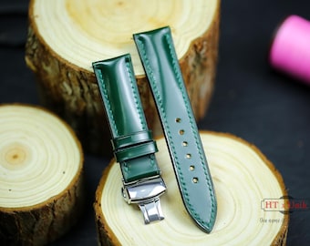 Emerald Green Shell Cordovan Leather Deep Green Watch Strap 24mm 22mm 21mm 20mm Deployant Clasp 18mm 16mm 14mm Watch Band Zermatt lining