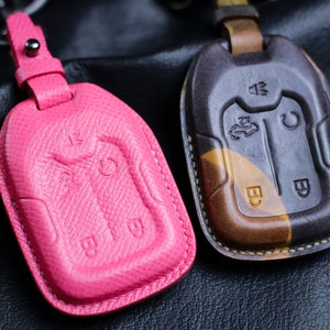 Leather key fob Cover for 2025 Chevy Silverado Colorado Tahoe Suburban Case Protector G.M.C Yukon Sierra Acadia Denali Remote Holder Protect