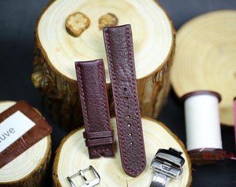 Burgundy Padded Alran Leather Watch Strap 24mm 22mm 21mm 20mm Cognac Black Handmade Leather Band Men Women 19mm 18mm 16mm Custom Size Length
