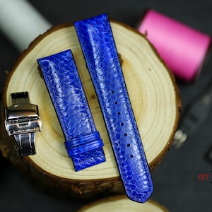 Blue Python Leather Strap 24mm 22mm 20mm 18mm 16mm Luxury Unique Gift Men Women Python Snake Band Custom size 23mm 21mm 19mm Zermatt lining
