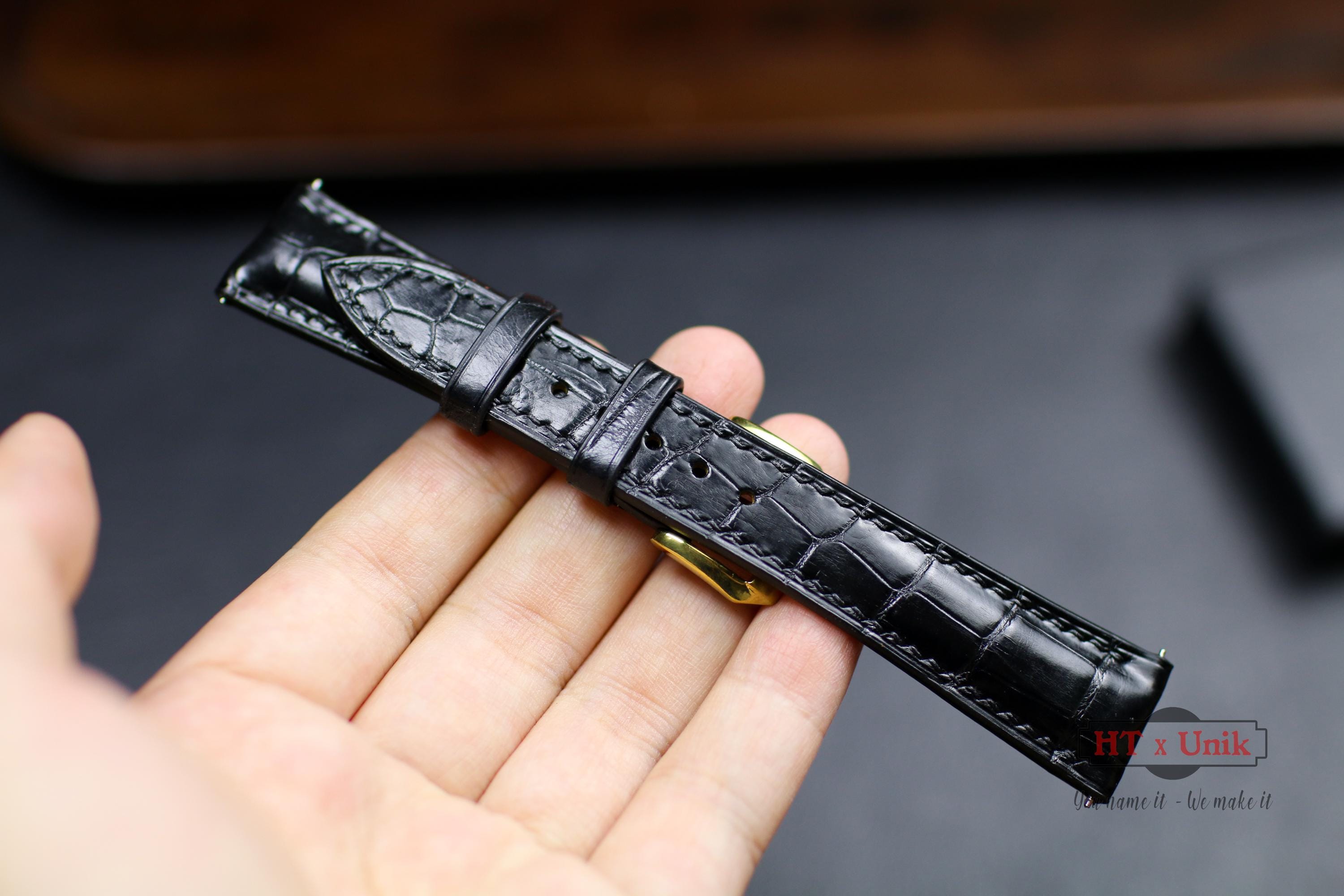 Authentic Genuine Black Alligator Leather Watch Strap 22mm