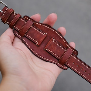 Leather Bund Strap, Bund Watch Band 16mm 18mm 20mm 22mm 24mm, Leather Watch Band, Leather Watch Strap, apples Watch Band, Cuff Band Strap