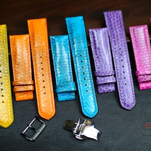 Custom Python Leather Watch Strap 24mm 22mm 21mm 20mm 19mm 18mm 16mm Snake Leather Watch Band. Genuine Python Replacement Strap Men Women