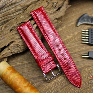 Dark Red Oxblood Lizard Leather Watch Strap 24mm 22mm 21mm 20mm 19mm 18mm 16mm Burgundy Lizard Band Zermatt lining. Lizard Replacement Strap