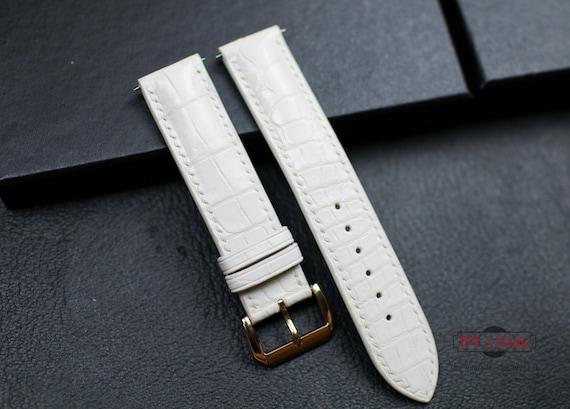 Full White Alligator Leather Watch Strap 24mm 22mm 21mm 20mm 19mm 18mm 16mm White Alligator Watch Band. Authentic Genuine Alligator Strap