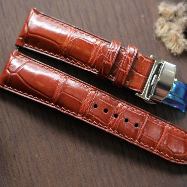 Alligator Uhrenarmband mit Faltschließe 24mm 22mm 21mm 20mm 19mm 18mm 16mm Alligator Uhrenarmband. Luxus Alligator Strap Zermatt Futter