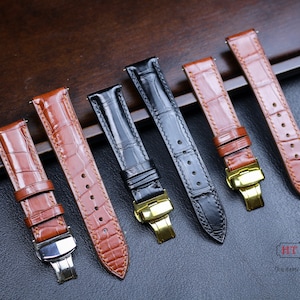Custom Alligator Watch Band 24mm 22mm 21mm 20mm 19mm 18mm 16mm Alligator Watch Strap. High Quality Alligator Strap with Deployant Clasp