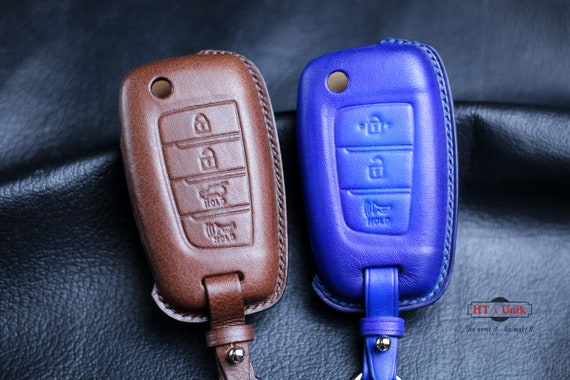 Pochette Cle Voiture Coque Protege Coque Porte-clés en Cuir pour Hyundai  IX35 Elantra Custo Protection Telecommande Pochette Cle (Couleur : A)