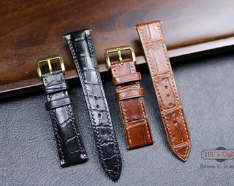 Authentic Genuine Black Alligator Leather Watch Strap 22mm 21mm 20mm 19mm 18mm 16mm Tan Alligator Watch Band Zermatt Lining for Men Women