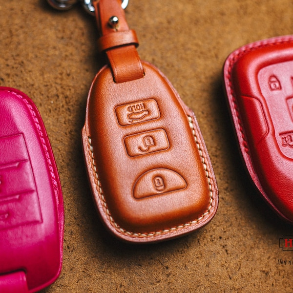 Leather Key Fob Case Cover 2 3 4 buttons Accent Santa Fe Fob Accessories for Elantra Key Protect Sonata Keychain Keyless Remote Holder