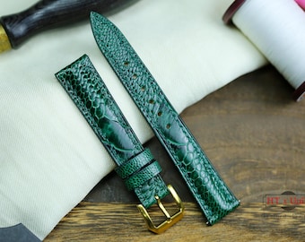 Dark Green Ostrich Foot Leather Watch Strap 24mm 22mm 21mm 20mm Deep Green Ostrich Leg Leather Band 19mm 18mm 16m Custom size Zermatt lining