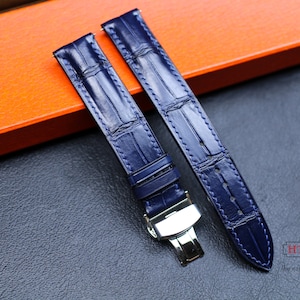 Luxury Navy Blue Alligator Leather Watch Strap custom size, Best Waterproof Alligator Skin Band for 18mm 19mm 20mm 21mm 22mm 24mm Watches