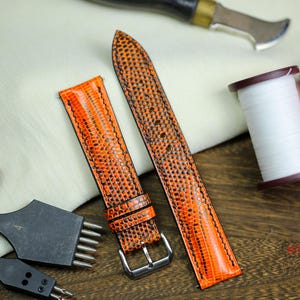 Orange Black Lizard Leather Watch Strap 24mm 22mm 21mm 20mm 19mm 18mm 16mm Custom Genuine Orange Patina Lizard Band Zermatt lining Lizard