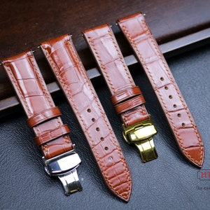 Custom Alligator Watch Band Strap fit size 24mm 22mm 21mm 20mm 19mm 18mm 16mm. Genuine Alligator Strap with Deployant Clasp Zermatt lining