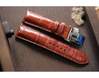 Alligator Leather Watch Strap 24mm 22mm 21mm 20mm 19mm 18mm 16mm Alligator Watch Band with Deployant Clasp. Genuine Alligator Leather Strap