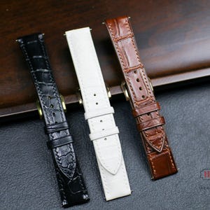 Authentic Genuine Alligator Leather Watch Strap 24mm 22mm 21mm 20mm 19mm 18mm 16mm Black Tan White Alligator Watch Band with Zermatt Lining