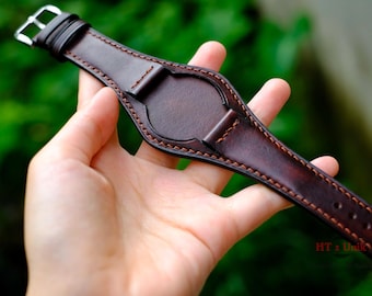 Padded Leather Bund Strap, Bund Watch Band 16mm 18mm 20mm 22mm 24mm, Leather Watch Band Strap, Padded Cuff Band Strap Black Brown Bund Strap