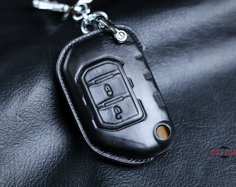 For Wrangler 2020 2019 2018 Custom Leather Key Fob Cover 2025 Grand Cherokee L Renegade 2021 2022 2023 Wagoneer Rubicon Sahara JK JL Holder