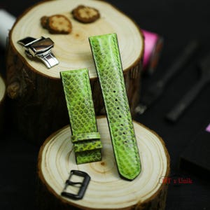 Lime Green Python Leather Strap 24mm 22mm 20mm 18mm 16mm Luxury Gift Men Women Python Leather Custom size Band 23mm 21mm 19mm Zermatt lining