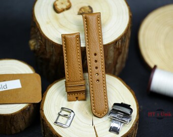 Tan Padded Alran Leather Watch Strap 24mm 22mm 21mm 20mm Black Handmade Luxury Leather Band Men Women 19mm 18mm 16mm Custom Sizes Length