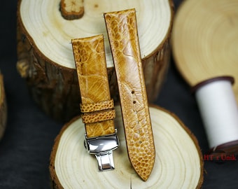 Light Tan Ostrich Leg Leather Watch Strap – Handmade Exotic Replacement Band for Men’s Women's Luxury Watches Custom size Ostrich Foot