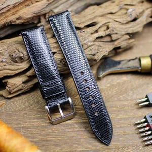 Black Lizard Leather Watch Strap 24mm 22mm 21mm 20mm 19mm 18mm 16mm Brown Lizard Band Custom Size Men Women Genuine Lizard Replacement Strap