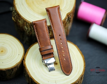 Brown Vachetta Leather Watch Strap 24mm 22mm 21mm 20mm Custom Size Vachetta Band 19mm 18mm 16mm Handmade Italian Calfskin Band Men Women