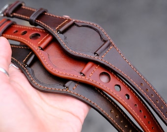 Leather Bund Strap, Bund Watch Band 16mm 18mm 20mm 22mm 24mm, Leather Watch Band, Leather Watch Strap, Apple Watch Band, Cuff Band Strap