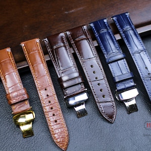 Handmade Full Grain Alligator Leather Watch Strap, Custom size Alligator Skin Watch Band, Alligator Strap size 22mm 21mm 20mm 19mm 18mm 16mm