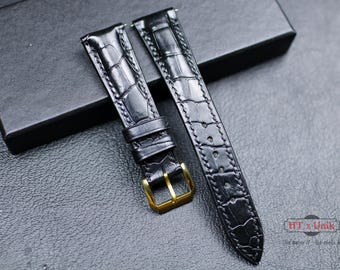 Black Alligator Leather Watch Strap 22mm 21mm 20mm 19mm 18mm 16mm Authentic Genuine Alligator Replacement Watch Band Men Women Luxury Gift