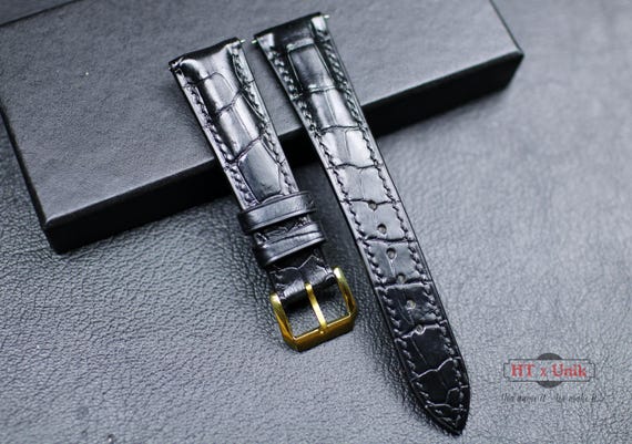 Black Alligator Leather Watch Strap 22mm 21mm 20mm 19mm 18mm 16mm
