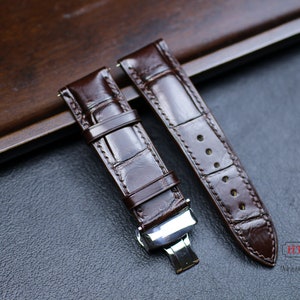 Genuine Brown Alligator Strap for men women Alligator Watch Band 24mm 22mm 21mm 20mm 19mm 18mm 16mm. Premium Alligator Strap deployant clasp