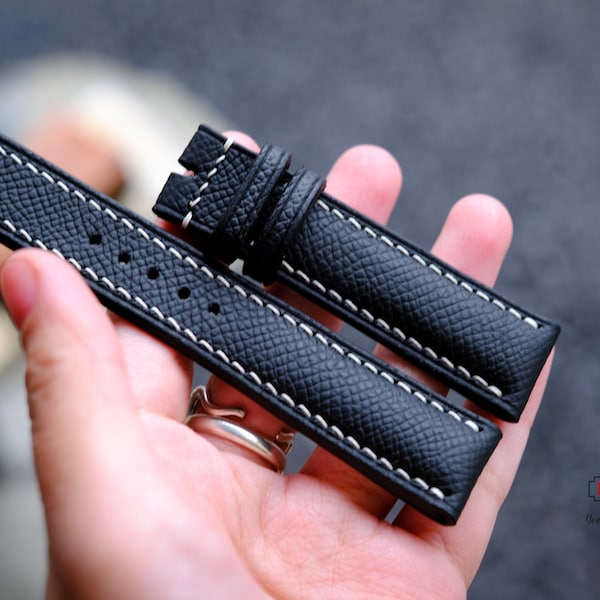 Men Women Classic Black Epsom Leather Watch Band free Buckle, Epsom Watch Strap 24mm 22mm 20mm 18mm, Apple Watch Strap 38mm 40mm 42mm 44mm