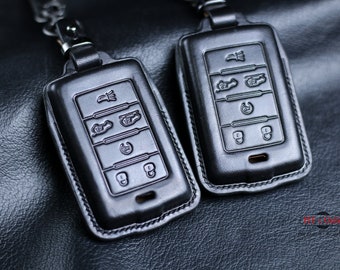 Wagoneer 2022 2023 Leather Key Fob Cover For 2021 Grand Cherokee L Renegade 2017 2018 Wrangler Rubicon Sahara JK JL Key Fob Holder Keychain