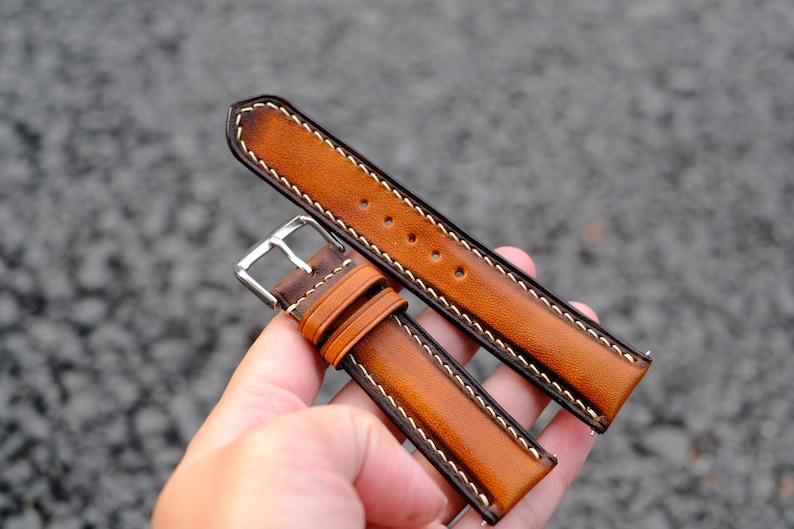 Anpassat läderarmband, läderarmband, äkta läderarmband i anpassad storlek, unikt designat klockarmband 16 mm 18 mm 20 mm 22 mm 24 mm herr bild 6