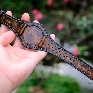 Custom Leather Bund Strap with Rally Holes, Bund Band 16mm 18mm 20mm 22mm 24mm, Leather Watch Band, Leather Watch Strap, Cuff Band Strap