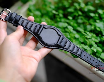 Padded Bund Strap, Genuine Leather Bund Watch Band 16mm 18mm 20mm 22mm 24mm, Unique Leather Watch Strap Cuff Band Black Brown Bund Strap