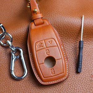 Leather Key Fob Cover Case 2022 2024 GLE 350 450 GLC 300 GLE350 GLE450 GLC300 amgs E S A C G Class W213 Keychain Fob Pouch