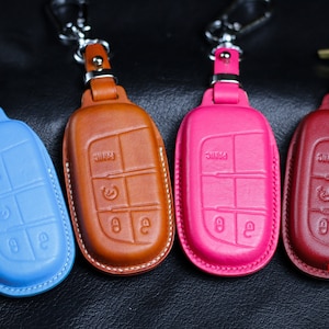 Pink Cute Leather key fob cover Grand Cherokee Compass Chryslerr 300 200 Challenger Charger Dart Durango SRT Accessories Custom Fob Holder