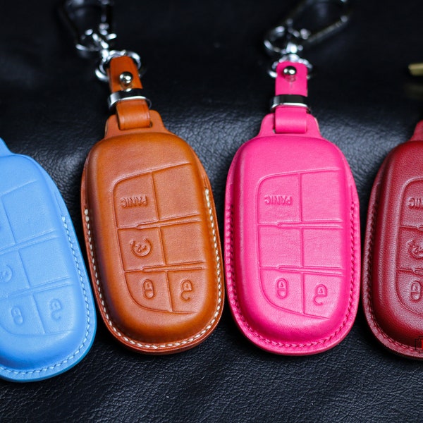 Pink Cute Leather key fob cover Grand Cherokee Compass Chryslerr 300 200 Challenger Charger Dart Durango SRT Accessories Custom Fob Holder