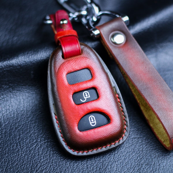 Leather Key Fob Case Cover for 2 3 4 buttons Accent Santa Fe Fob Accessories for Elantra 2007- 2010 Sonata Keychain Keyless Remote Holder